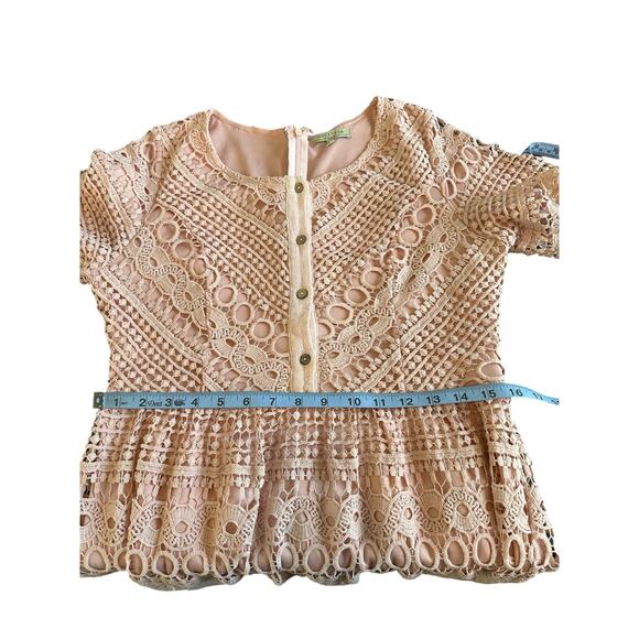 Polagram Dress Pink Lace Button Front Short‎ Sleeve Guipure Lace Dainty Medium - Picture 12 of 14